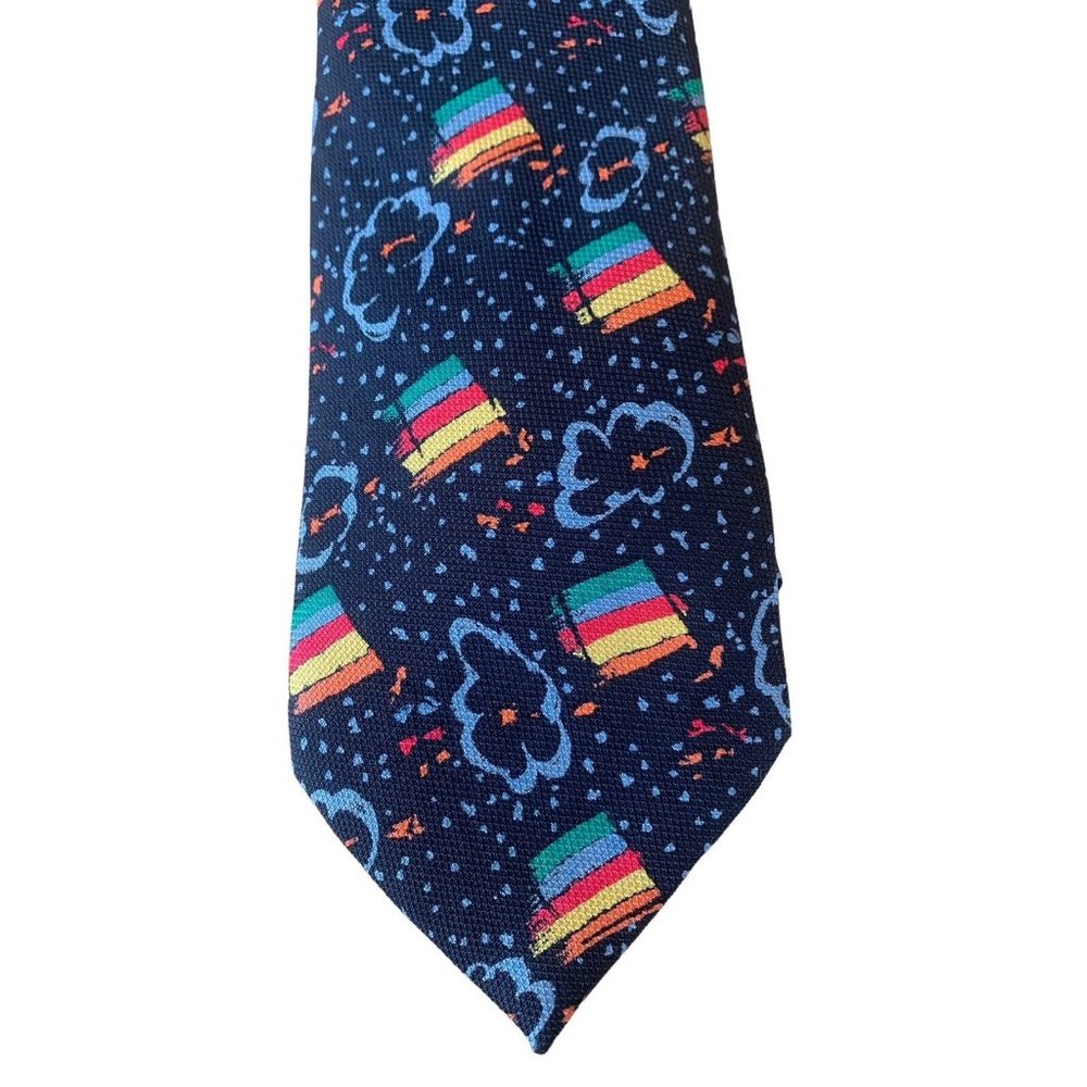 JC De Castelbajac Abstract Art Silk Tie Mens Designer Black Multi 3.5x56 Italy